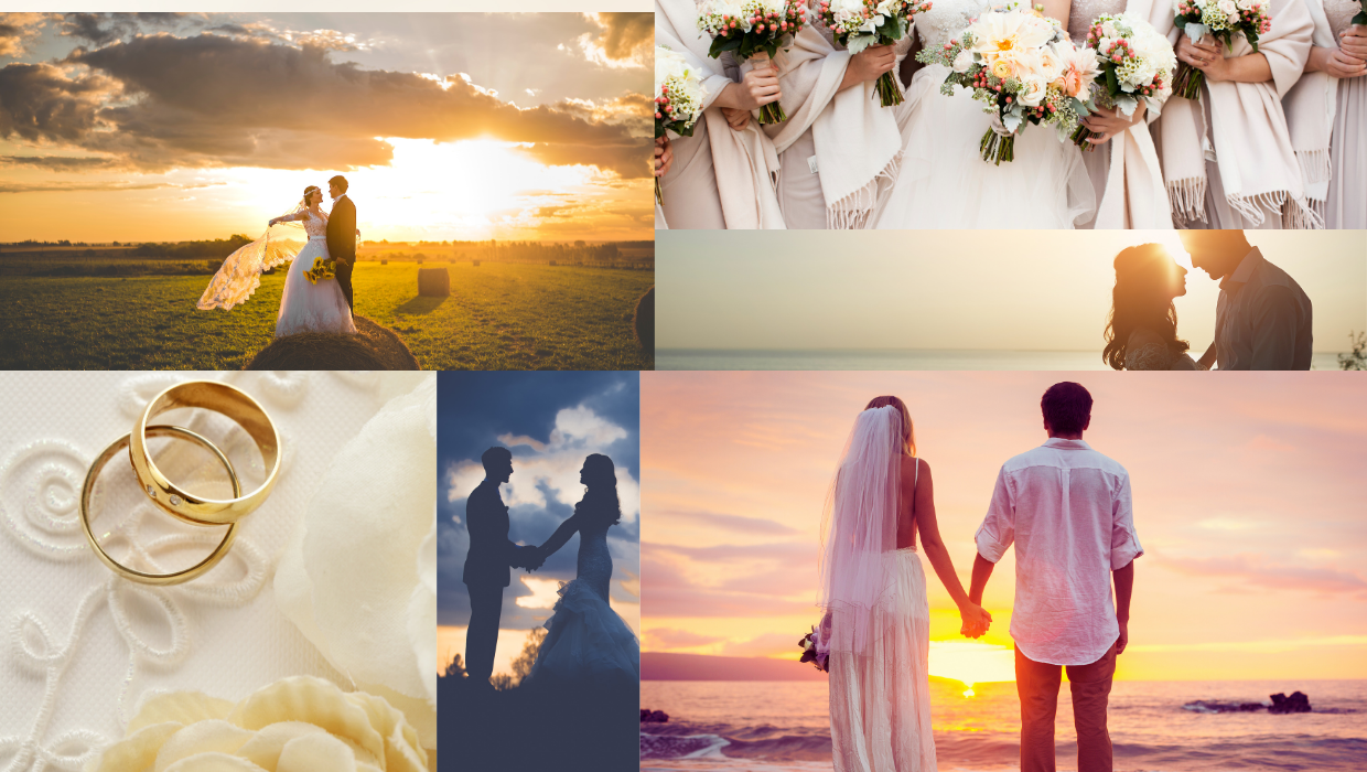 Beige And White Clean Grid Wedding Photo Collage 1240 x 700